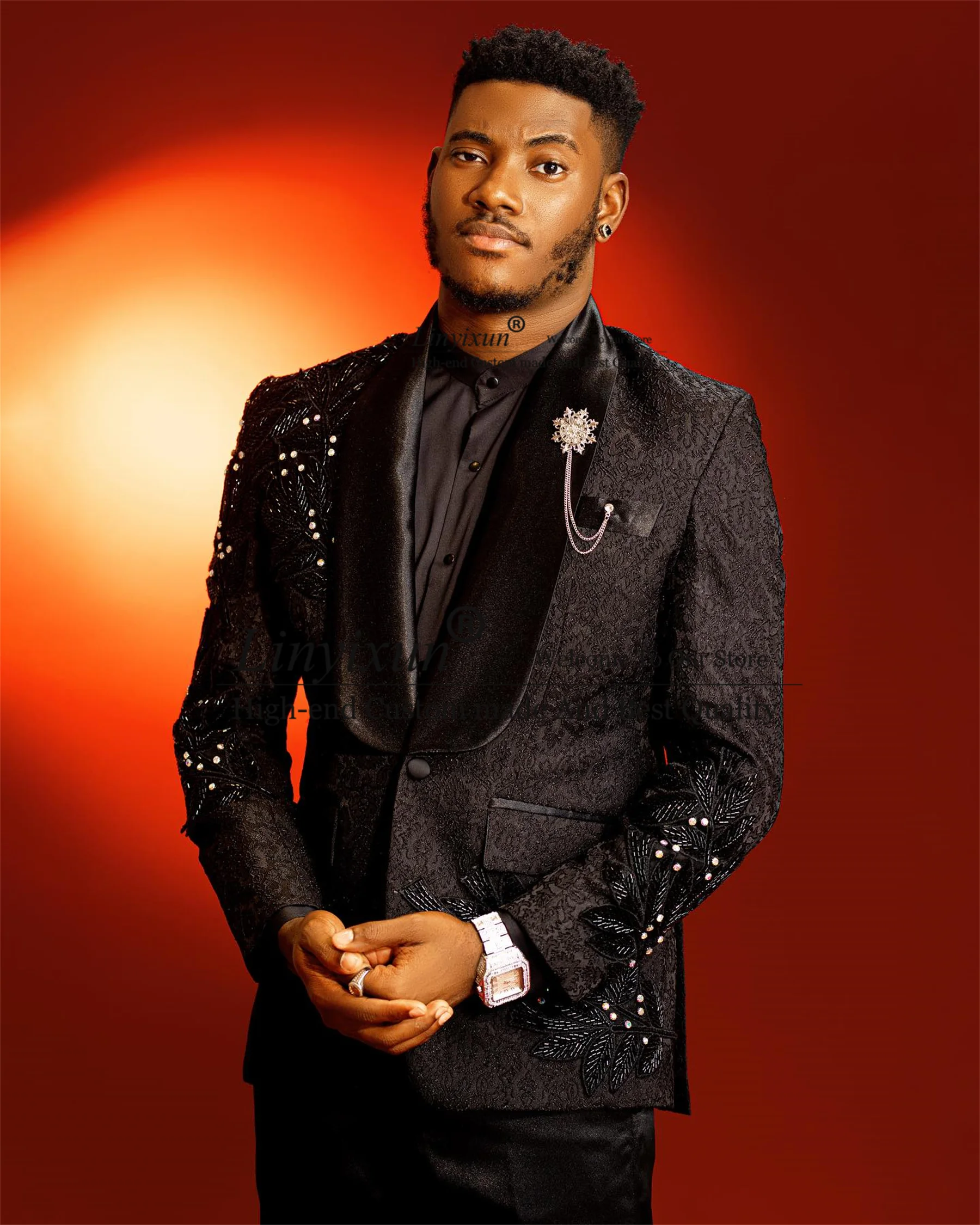 

Модные ЖАККАРДОВЫЕ мужские костюмы, смокинги для жениха на свадьбу с отложным воротником, роскошные мужские блейзеры с бусинами и драгоценными камнями для выпускного вечера, приталенный мужской костюм