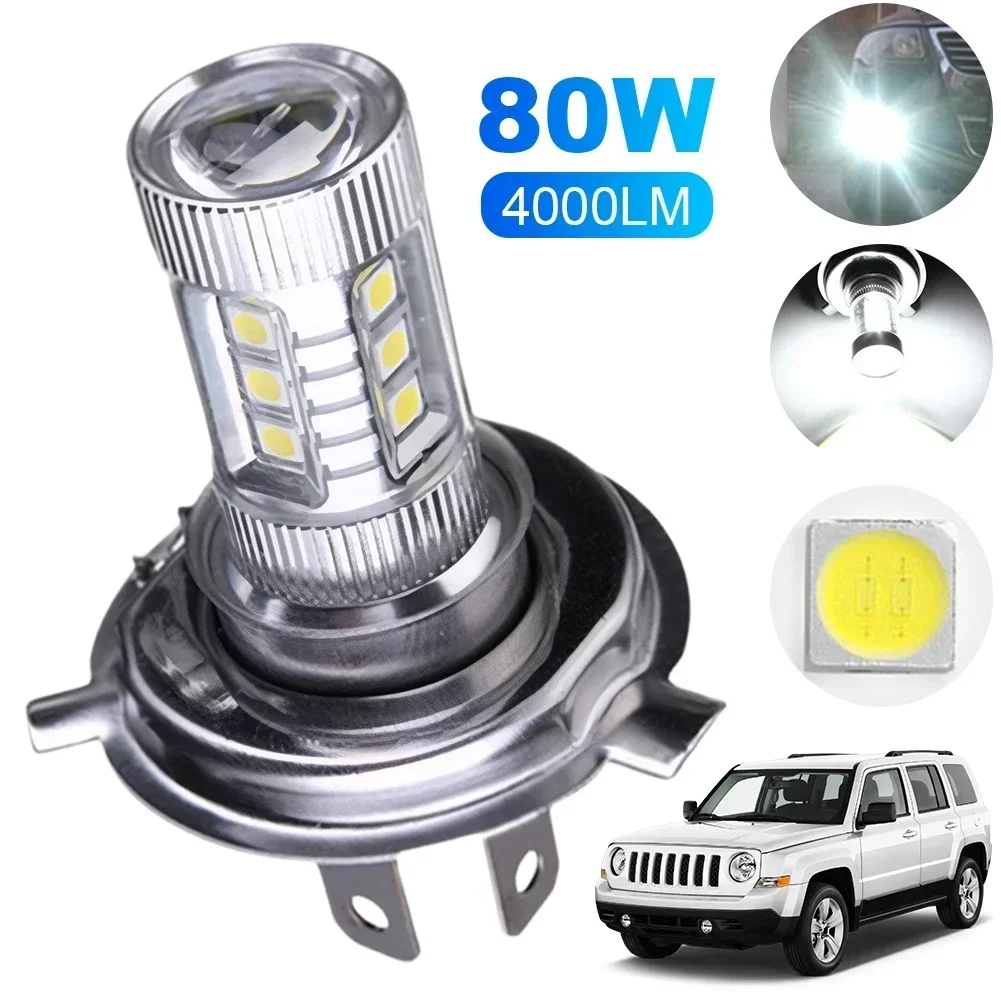 H4 Super White LED Headlight Bulb IP67 Waterproof High Low Beam Car Fog Light Bulb 4000LM Driving Running Lamp 80W 12V