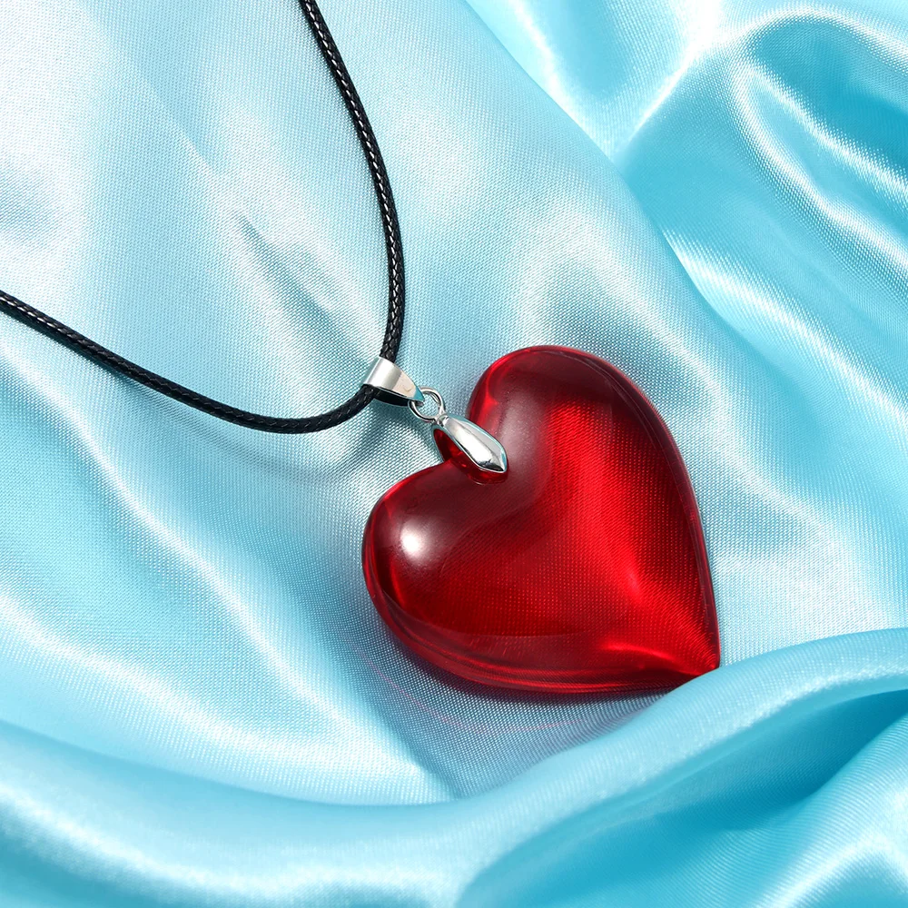Red Glass Glass Heart Necklace Pendant Red Heart Crystal Necklace