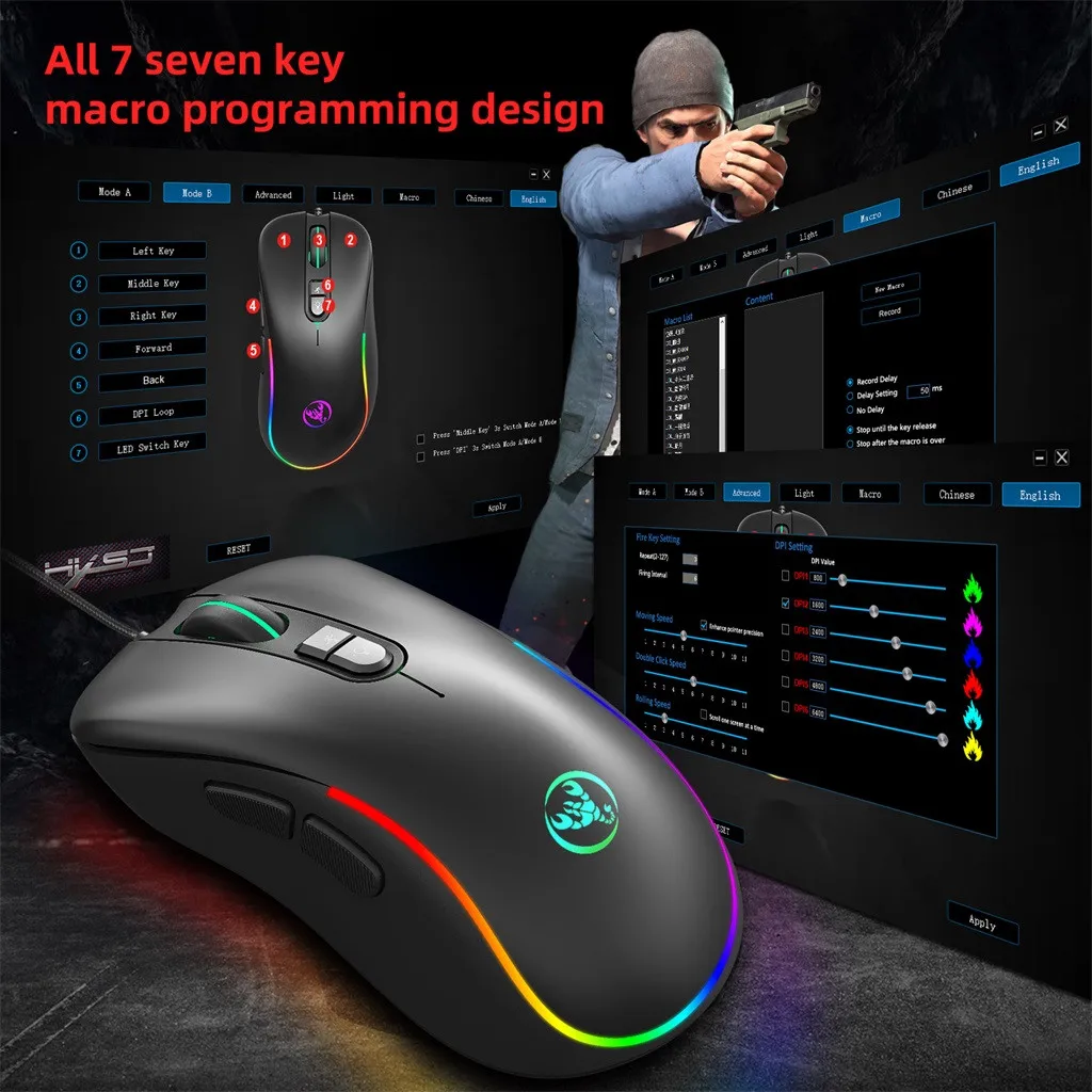 wifi mouse for pc J300 Rgb Lighting Define The Game Usb Wired 6400dpi Adjustable Gaming Mouse Mice For Pc 7-color Light 10million Cycle pink gaming mouse