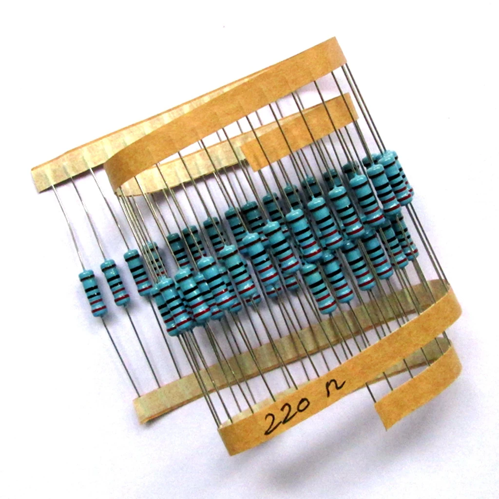 50pcs Film Resistors 220ohm 1W Metal Film Resistance 5 Color Ring