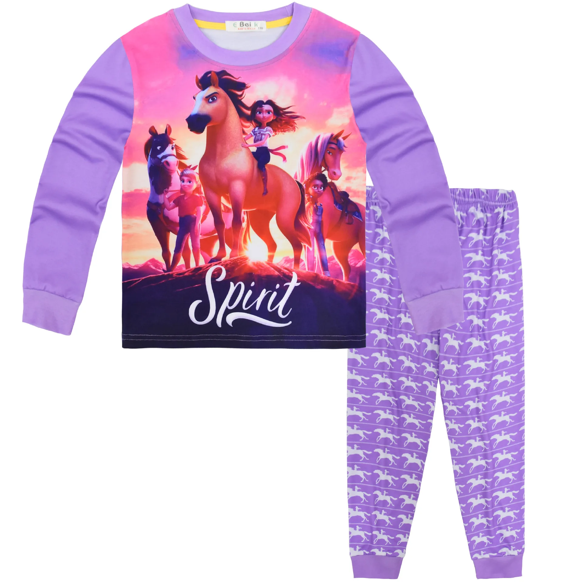 Kids Spirit Riding Free Costume Cartoon Pyjama Baby Girls Long Sleeve T Shirt Pants 2pcs Sets Boys and Girls Casual Sleepwear