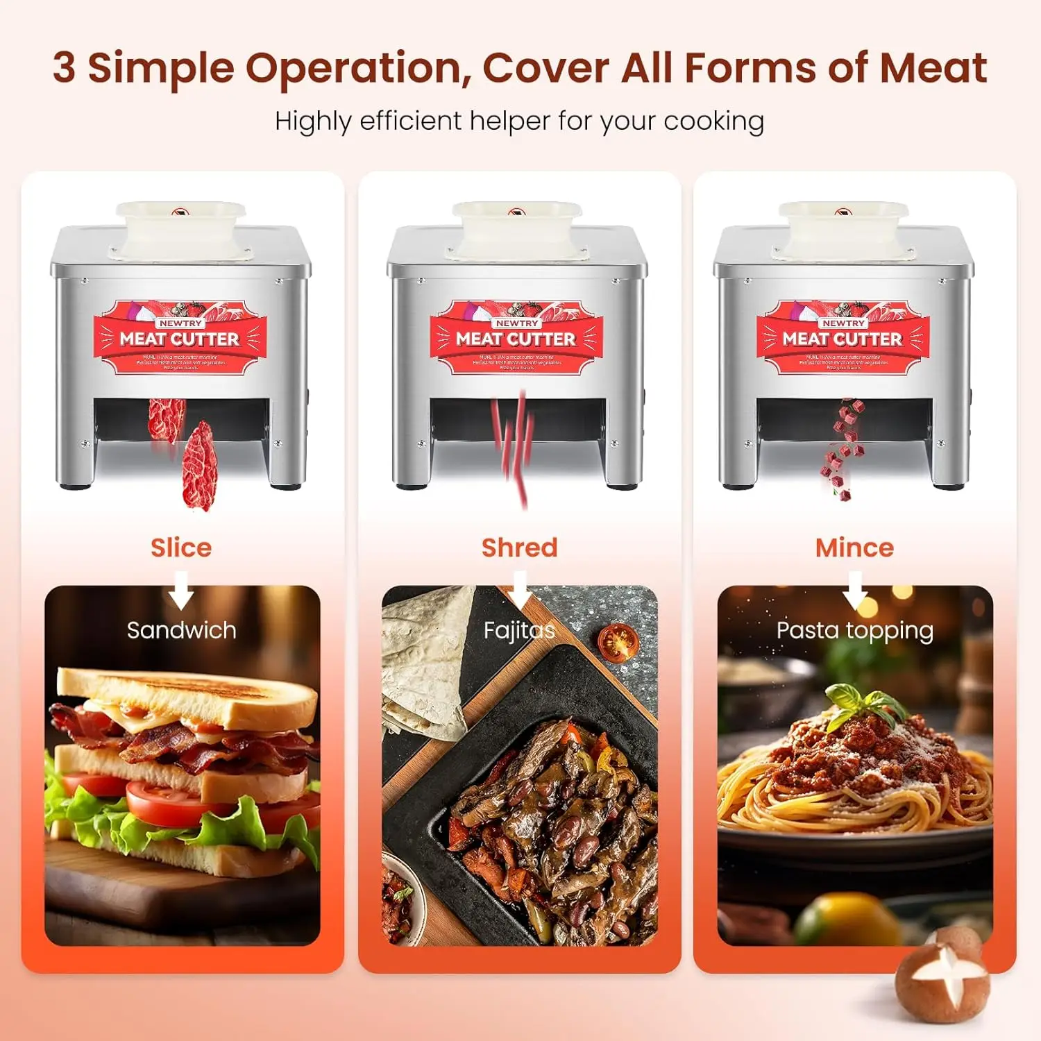 Commercial Meat Cutter Machine, 2.5Mm Blade, Save Time, Easy To Clean, Slices Strips Cubes 3 In 1, 110V Us Plug 2