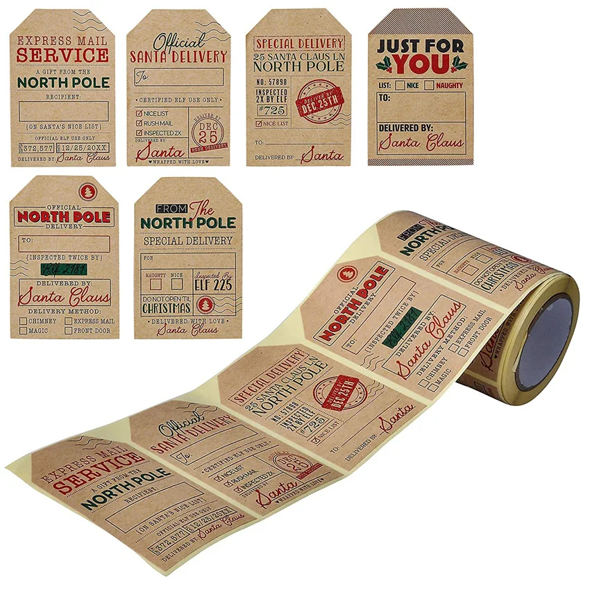 Festive Kraft Paper Christmas Gift Tags & Stickers for Holiday Packaging and DIY Decor