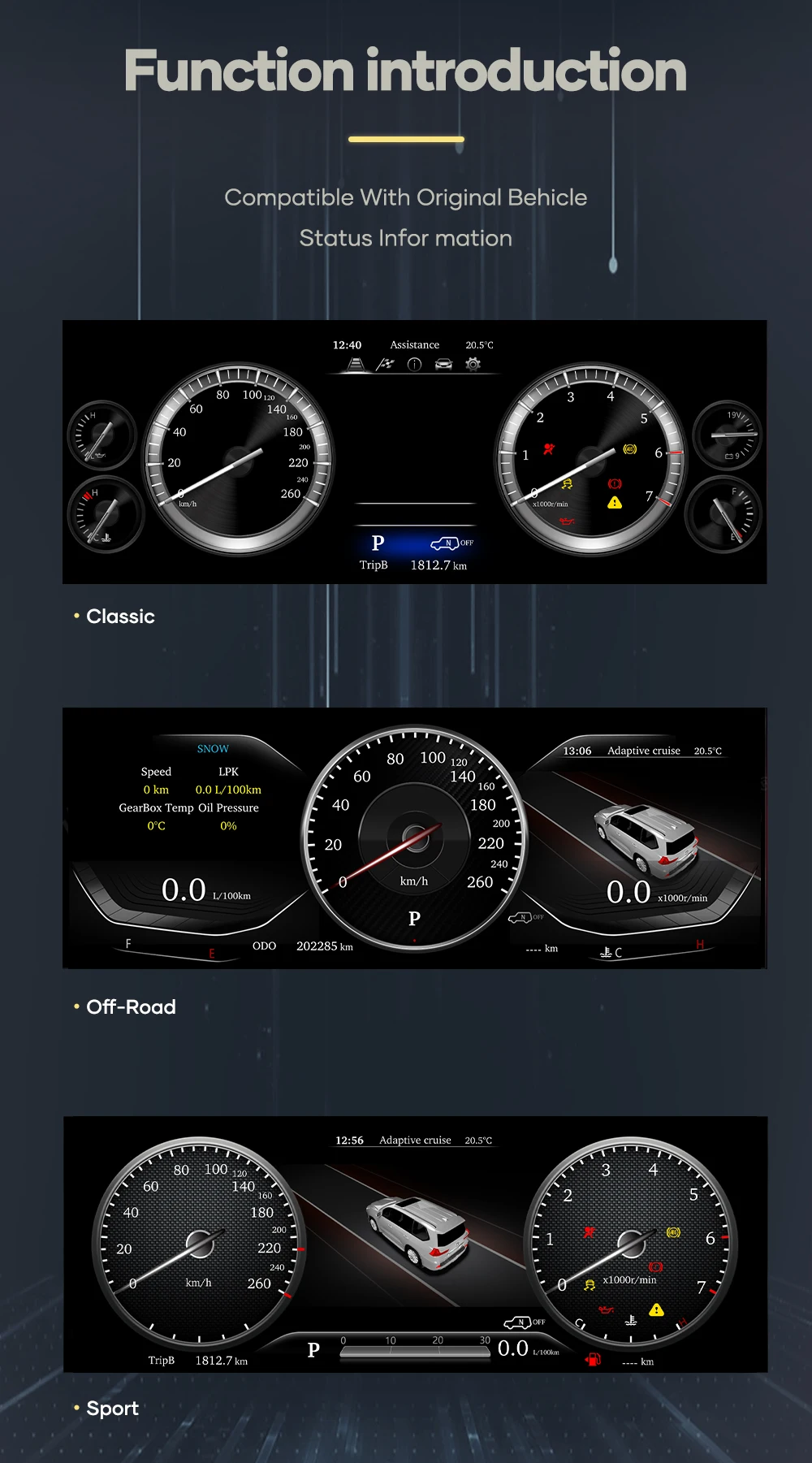Preling car digitales Dashboard für Toyota Land Cruiser 2012-2018 Jahre Auto LCD-Panel Tachometer virtuelles Cockpit – Detail 9