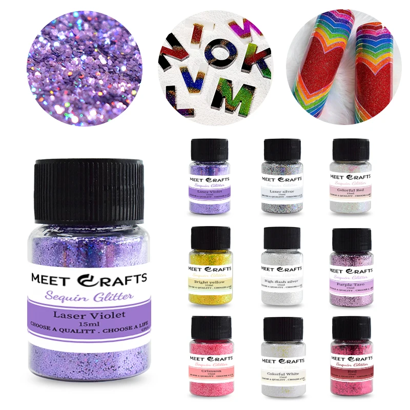 

Meetcrafts 9color 1/64 15ml Glitter Powder Pigment Nail Glitter Reflective Holographic Pigment DIY Crafts Sequin Nails Art