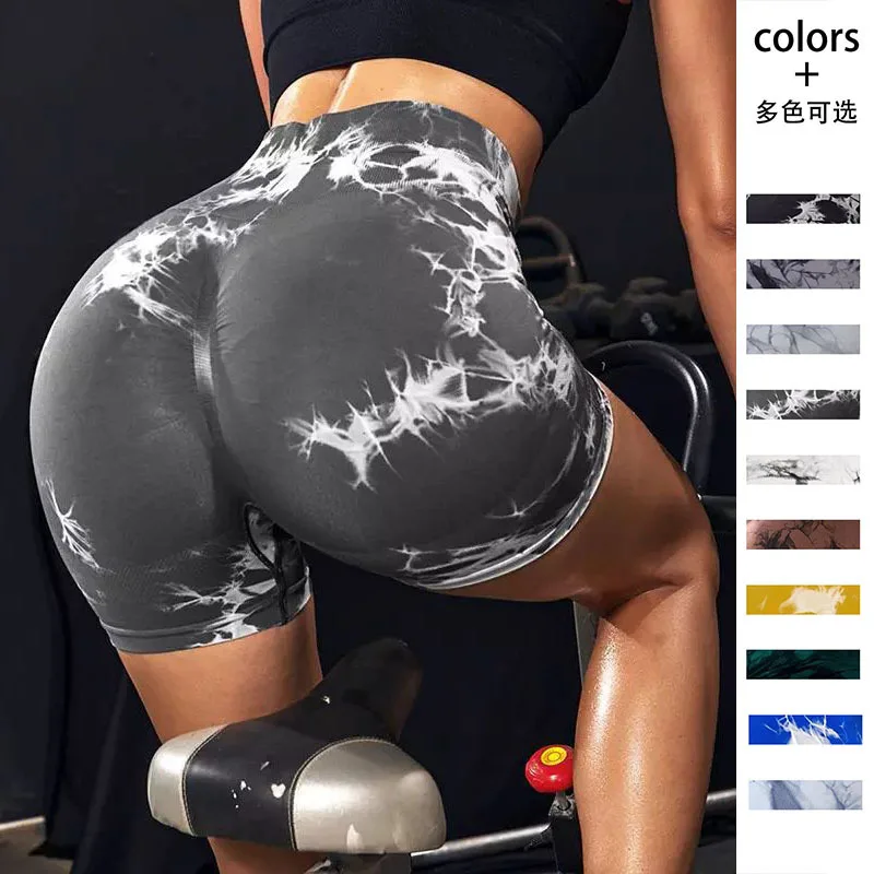 

Summer Tie Dye Sport Shorts For Women Elastic Scrunch High Waist Push Up Tummy Control Gym Fitness Workout Yoga Shorts