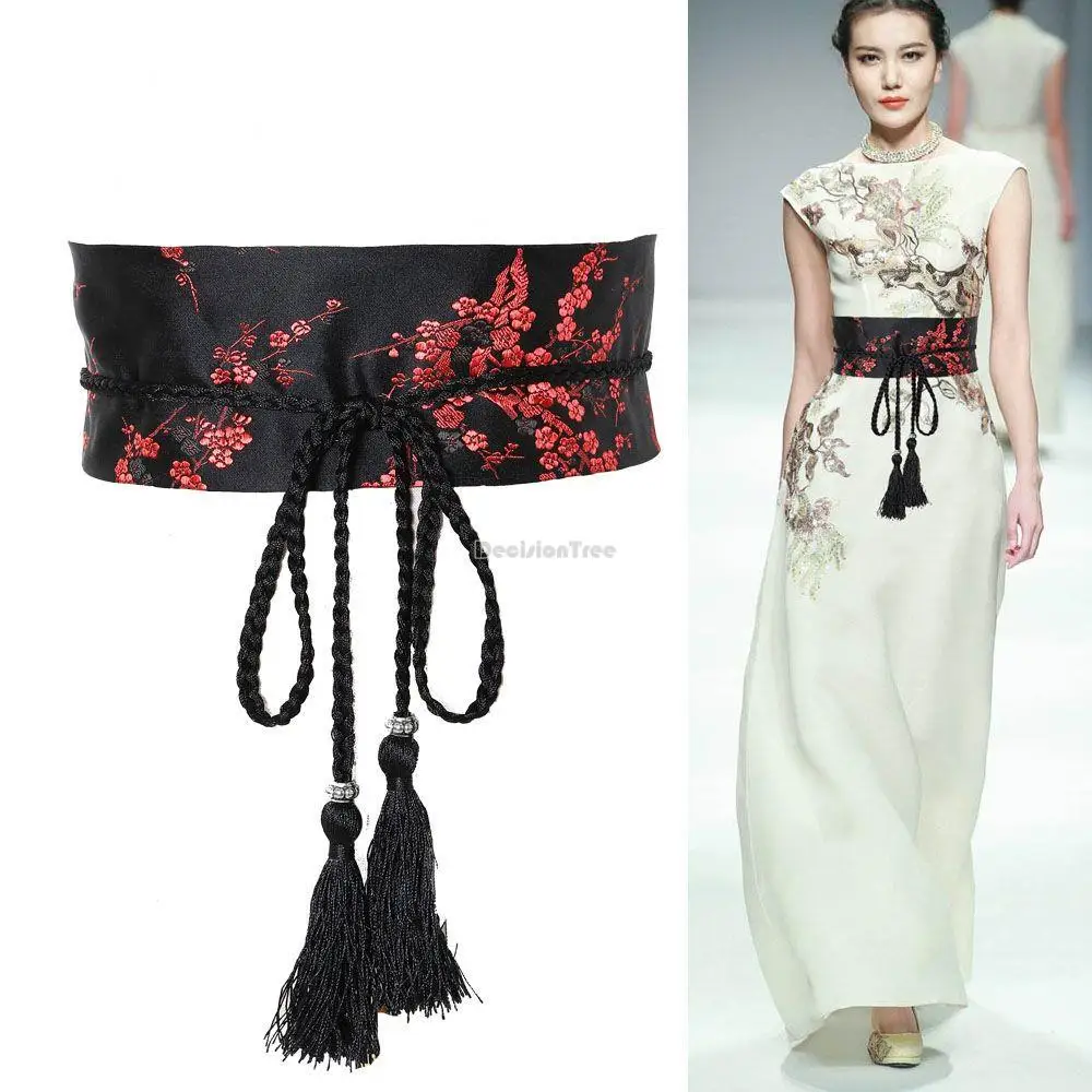 

2023 chinese retro style women embroidery flower tassel waist wrap female fashion elegant hanfu accessory dress waist belt s823