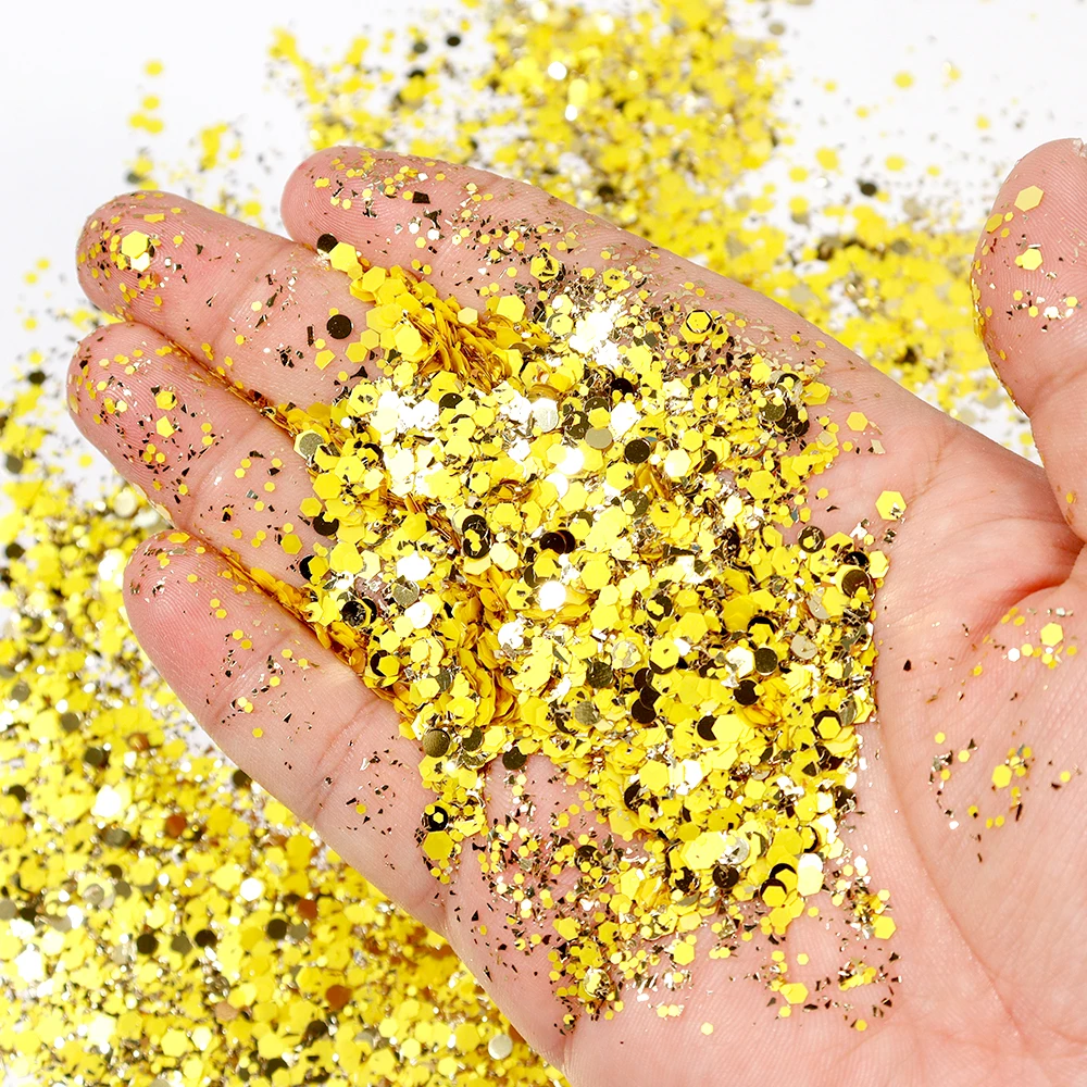 

50G Matte Glitter Sequin Holographic Gold Round With Hexagon Chunky Glitter Mixed 1+2+3mm Sequins For Nail Art Flakes Manicure &