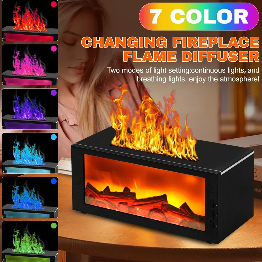 Upgraded 300ml Fireplace Diffuser Essential Oil 7 Colorful Large Flame Fire Humidifier Changing Aroma Diffuser for Aromatherapy 2