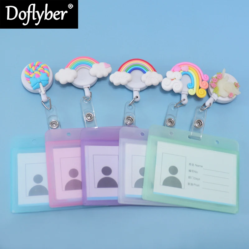 Cute Colorful Rainbow Cloud Retractable Badge Reel Student Nurse Exihibiton ID Name Card Badge Holder Office Supplies