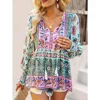 Plus Size 1XL-5XL New Autumn Women's Temperament Casual Printed V-neck Long-sleeved Loose Blouse Shirt Commuting Style Clothes - Image 3