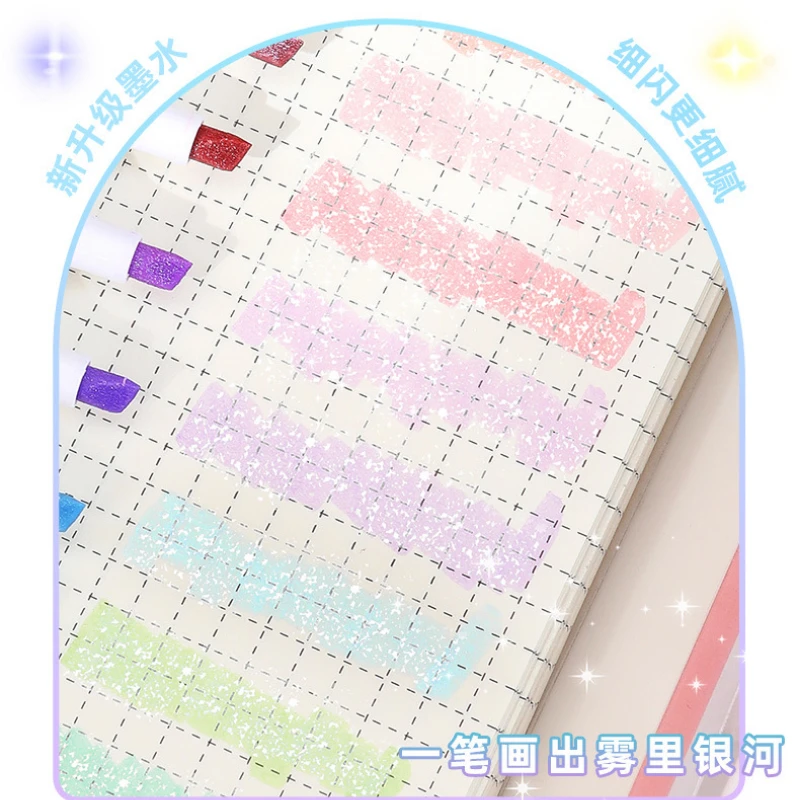 반짝이 하이라이터 펜 마커 펜, 형광 펜, DIY 드로잉 마킹 하이라이터, 귀여운 문구류, 학교 용품, 세트당 4 개