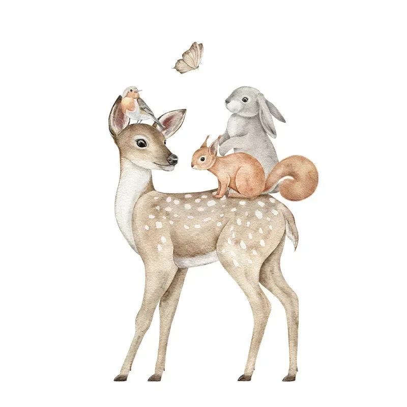 Hand Drawn Cute Deer Rabbit Fox Wall Stickers for Kids Rooms Nursery Living Room Baby Bedroom Wall Decor Animals Child Wallpaper wall stickers luminous wall stickers vinyl decal stickers