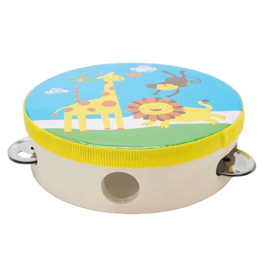 Description Picture 4 of item6inch Cartoon Hand Drum Tambourine Mini Wood Baby Gifts Metal Jingles Musical Percussion Instrument For School Child Class