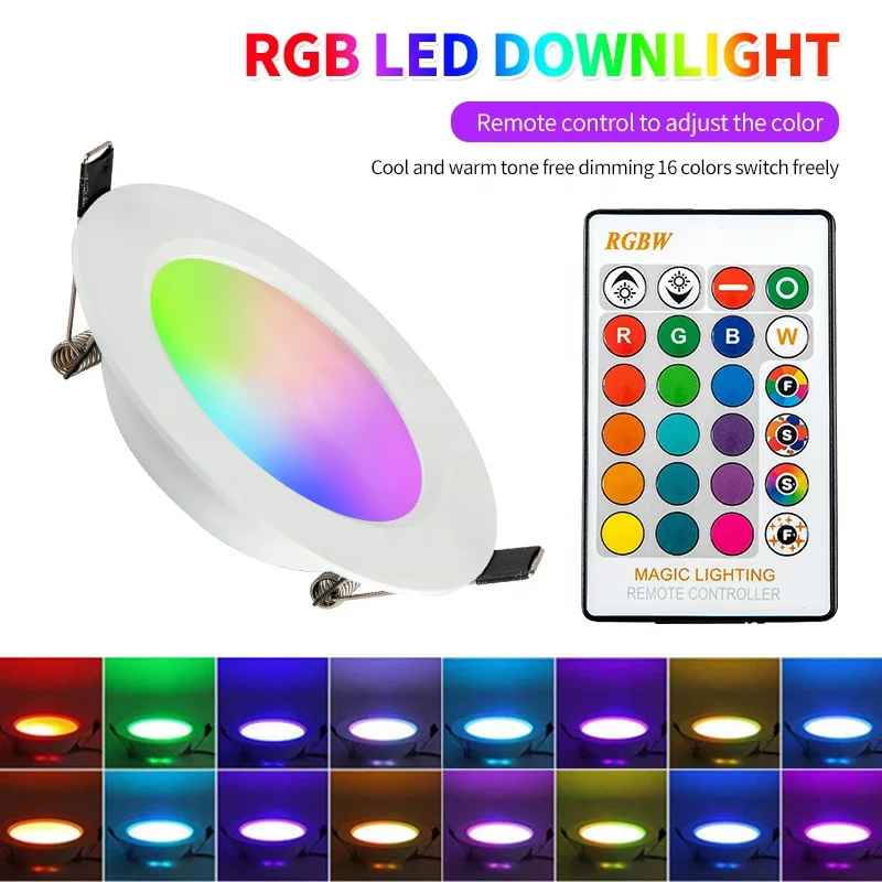 LED Ceiling Lamp Recessed Round Light Smart Home Luminaire RGB Dimmable Downlight AC86V-286VRemote Control Colorful Spot