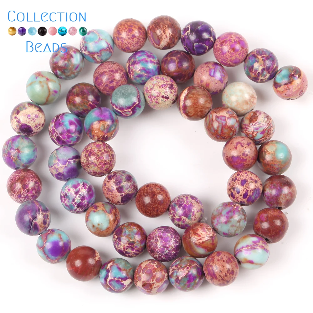 Natural Stone Sea Sediment Jasper Beads in Purple & Lake Blue - Round Spacer Beads for DIY Jewelry & Bracelets