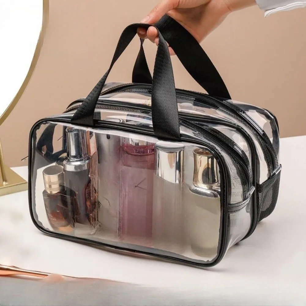 Simple transparent makeup bag double-layer waterproof  wear-resistant dry wet separation makeup bag bathroom washing storage bag 4