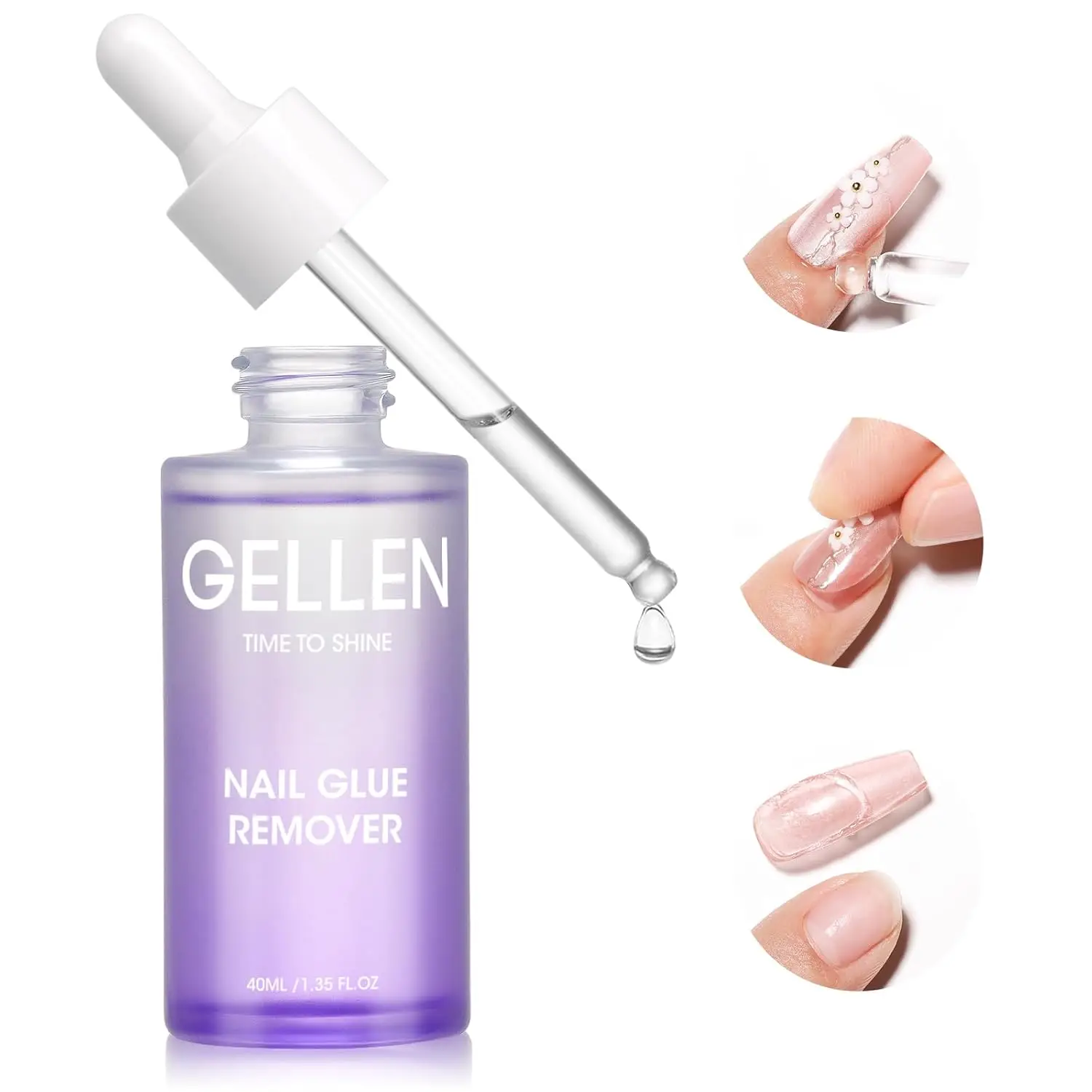 GELLEN 40ml Gentle Nail Glue Remover for Press-On Nails - Odorless, Non-Acetone Formula for Nail Care