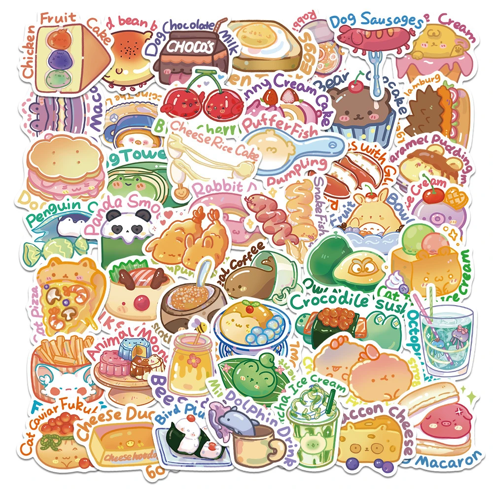 

10/30/50PCS Cartoon Cute Animals Food Ins Style Graffiti Stickers Bicycle Scooter Car Helmet Laptop Computer Wholesale