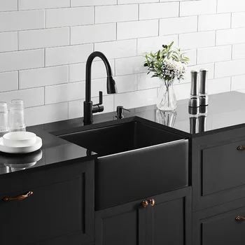 24 นิ้วโมเดิร์นสีดําอ่างล้างจานเซรามิคห้องน้ําชามเดียว Fireclay Undermount Farmhouse อ่างล้างหน้าอ่างล้างหน้า 2
