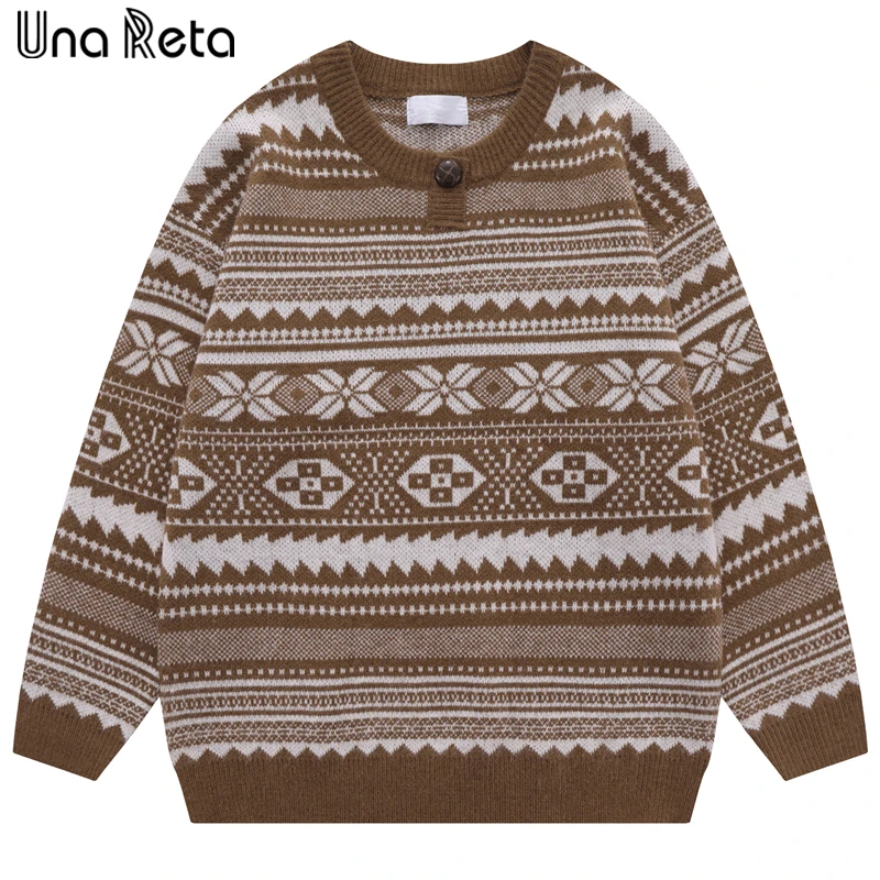 

Una Reta Harajuku Men's Sweater Autumn Winter Streetwear Hip Hop Jacquard Unisex Knitwears Pullover One-button Warm Sweaters