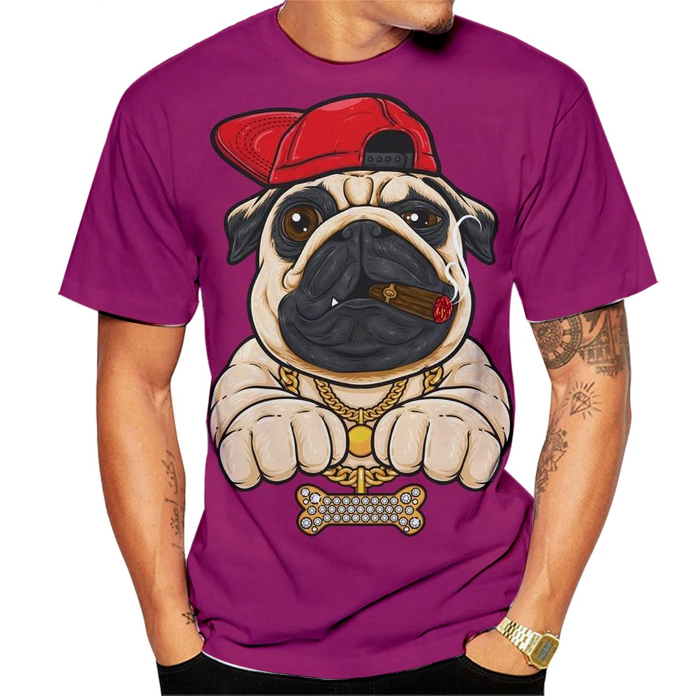 

2023, футболка с коротким рукавом с 3D принтом мопса, модные повседневные Забавные футболки, топы, футболка с изображением собаки