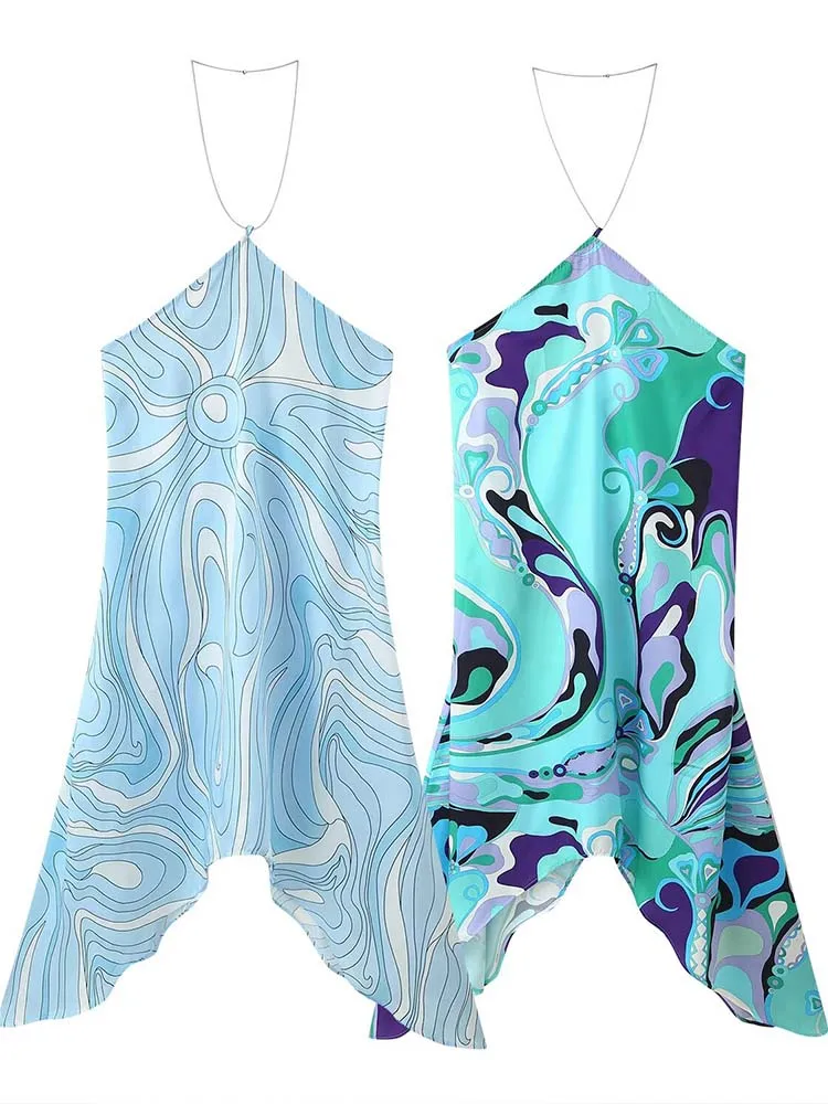 Sexy Printing Halter Long Dress Women Flounce High-level Dress New 2025 Summer Fashion Holiday Party Beach Dresses