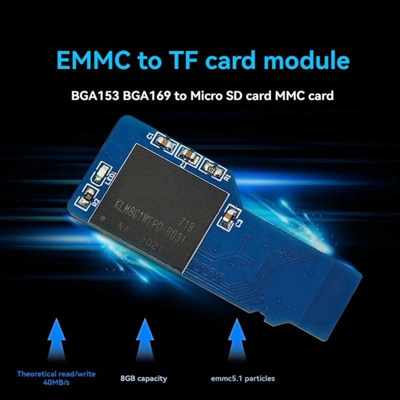 EMMC를 TF 카드 모듈로 업그레이드했습니다. 32GB BGA153 BGA169를 TF 카드 MMC 카드 변환기-ABFB로 변환했습니다.
