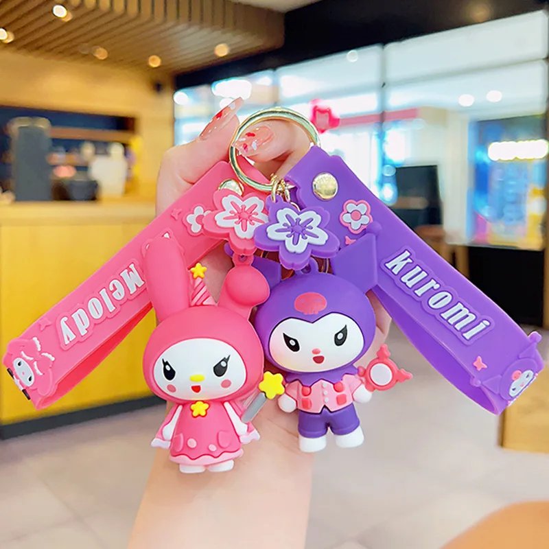 

Sakura Kuromi Doll Keychain Wholesale Sanrio My Melody Car Keyring School Bags Pendant Backpack Children's Toys Birthday Gifts