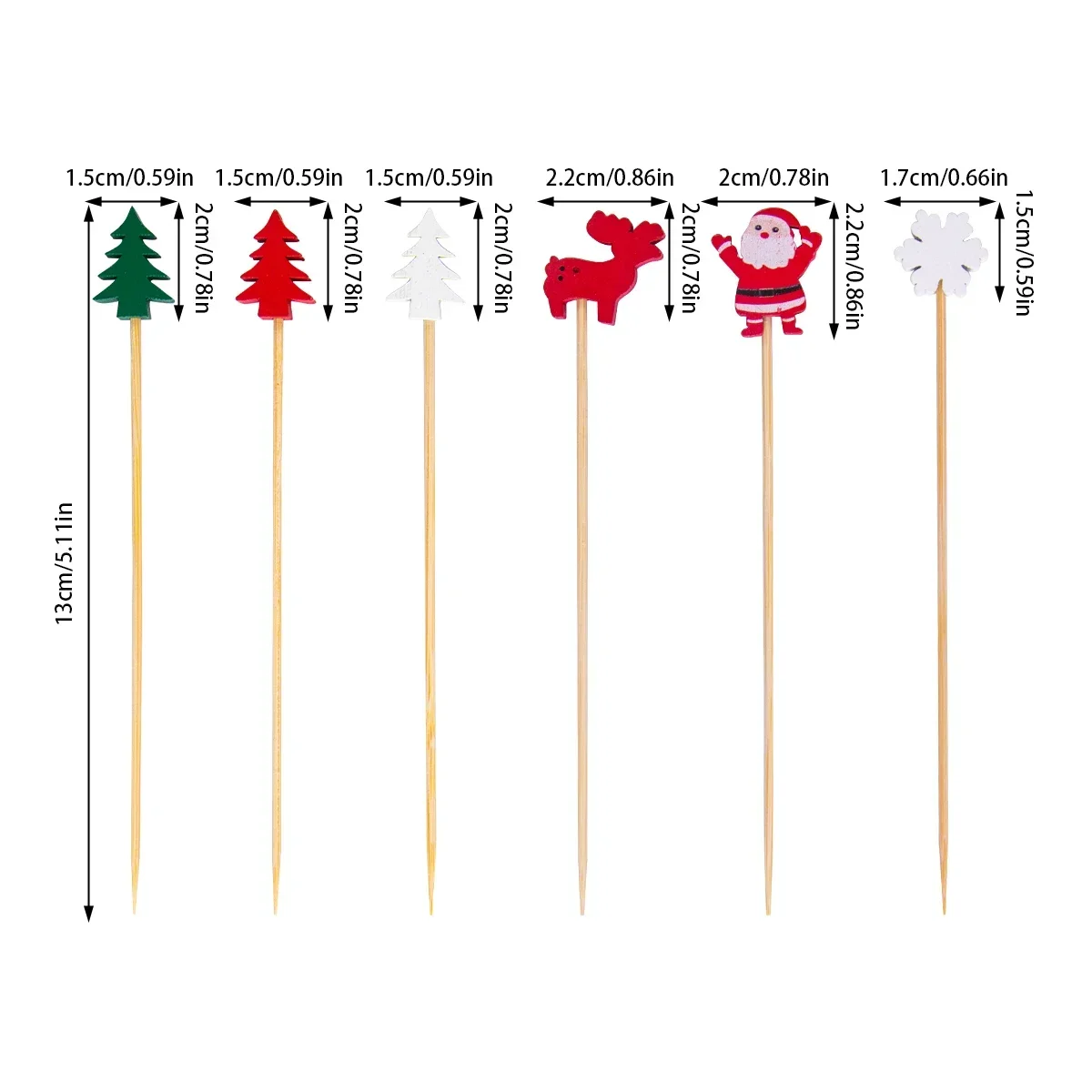 50Pcs/set Christmas Fruit Sticks Disposable Bamboo Sticks Snowflake Christmas Tree Elk Santa Claus Snowman Sticks Xmas Ornaments 6
