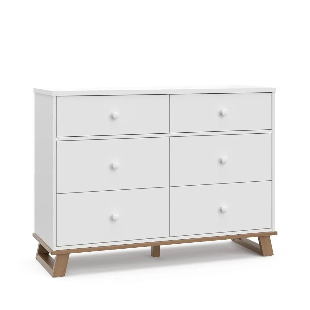 

Modern 6 Drawer Double Dresser (White with Vintage Driftwood) – GREENGUARD Gold Certified, Modern Double Dresser