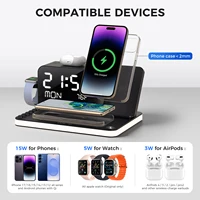 7-in-1 Wireless Charging Dock Phone Stand With Night Light Time and Temperature Display For IPhone Headphones and Watches - Image 4