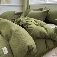 Simple Waffle Jacquard 100% Cotton Bedding Set Soft Comfortable Queen Duvet Cover Set with Sheets Quilt Cover and Pillowcases 1