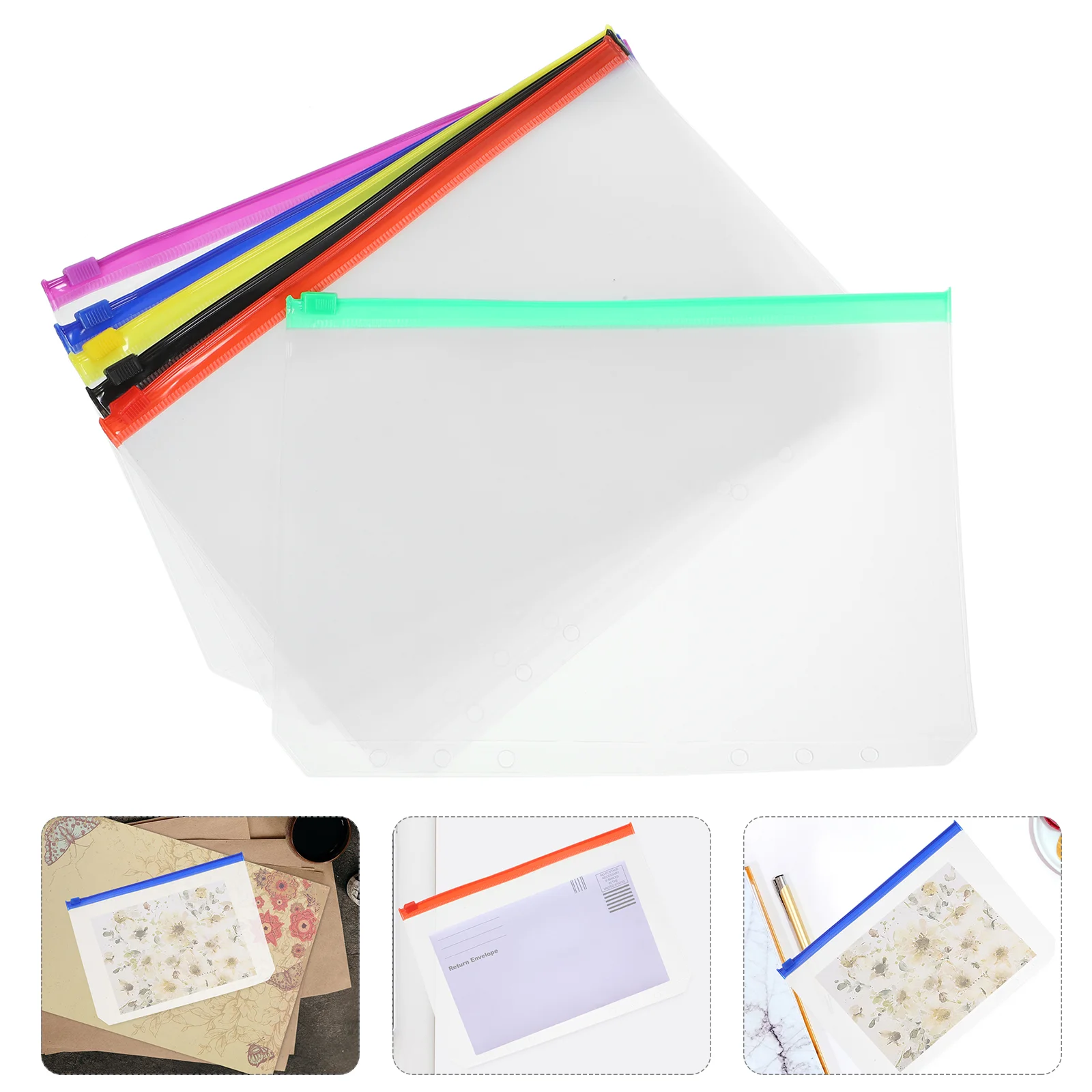 

12pcs Loose Leaf Notepad Zip Bag Binder Pocket Zip Bag for Scrapbooking 6-ring Zip Bag Refill(A5)