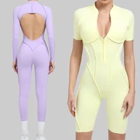 Women's Backless Hip Lift Yoga Jumpsuit Sports Fitness Removable Padding Zipper Leggings One-Piece Running Workout Gym Jumpsuit