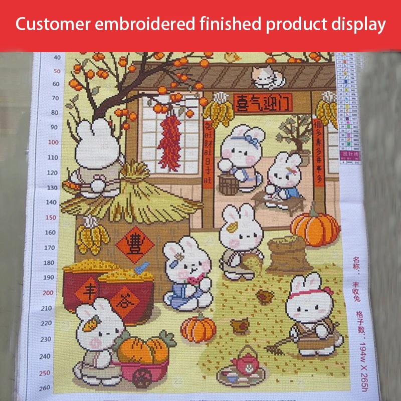 Joyful Rabbit Painting Printed Canvas DIY Cartoon Cross Stitch Complete Kits Embroidery Set Cotton Thread Needlework Home Decor cross stitch kit