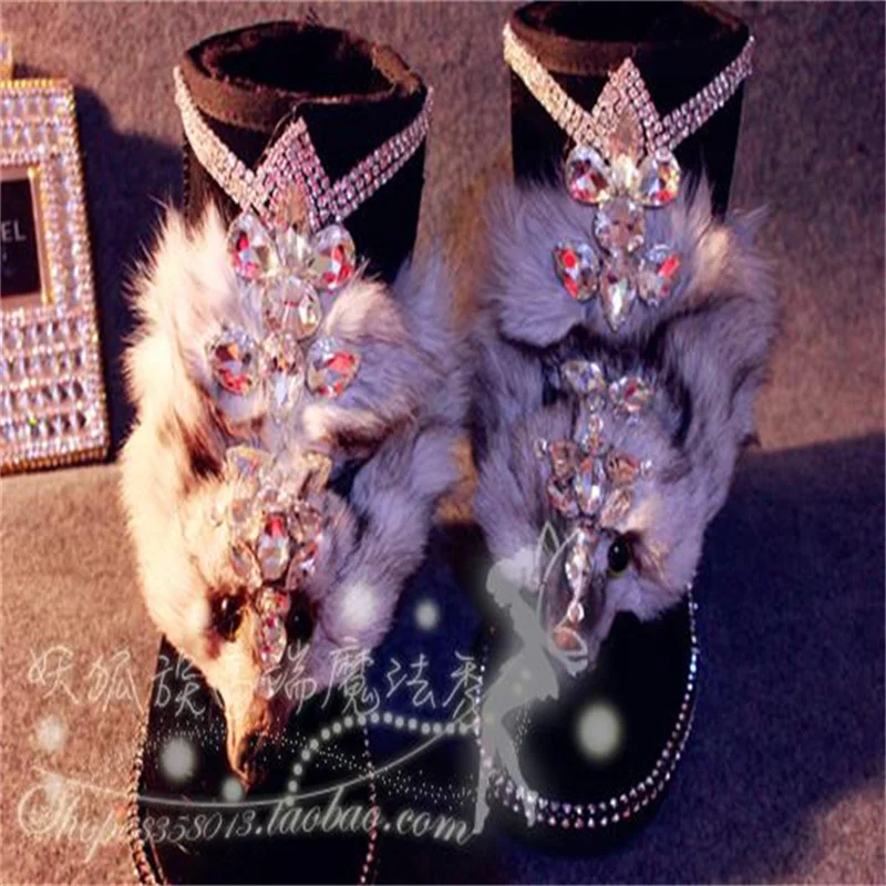 

High-end magic Show original design stunning version of winter leather boots handmade rhine-diamond snow boots 35-40