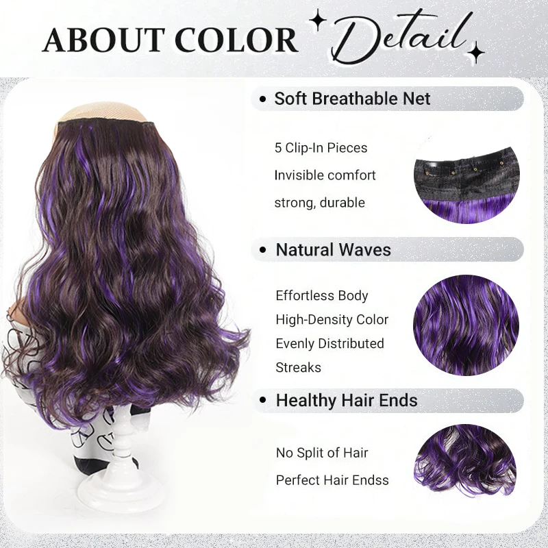 LUPU 18 inch synthetic wavy curly hair with 5 clips synthetic fiber heat-resistant wig black and red wig for daily use