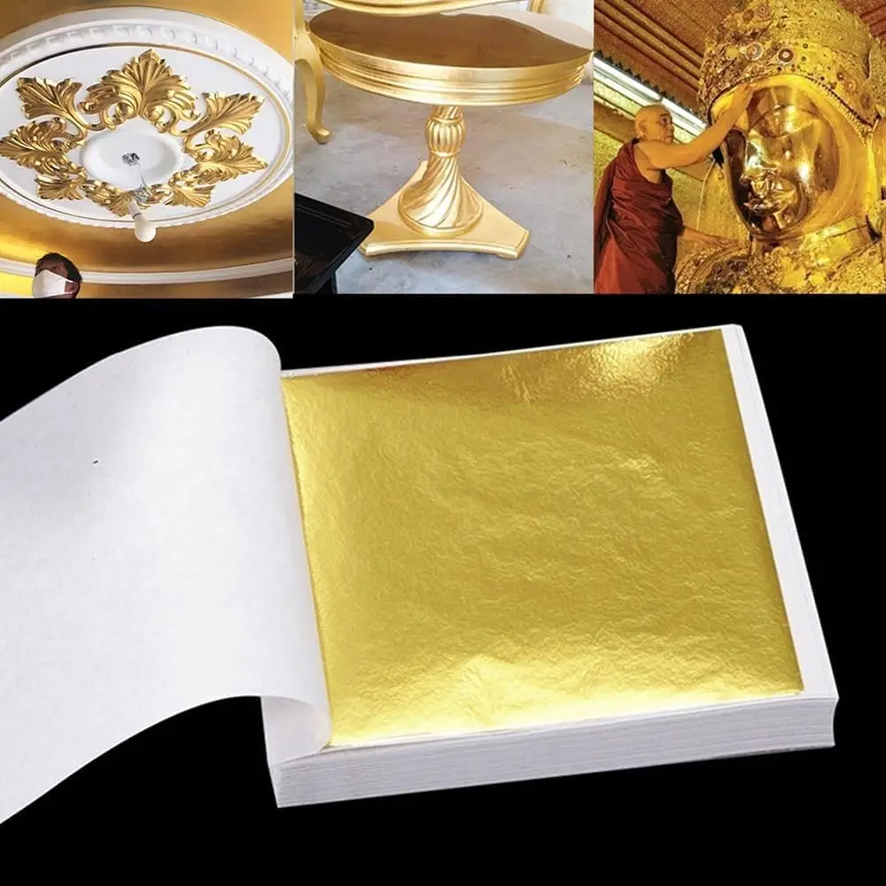 100Pcs Sheets Gold Foil Paper 9x9cm Silver Leaf Gilding Foil Imitation Gold For Decoration Art DIY Nail Crafting And Furniture 6