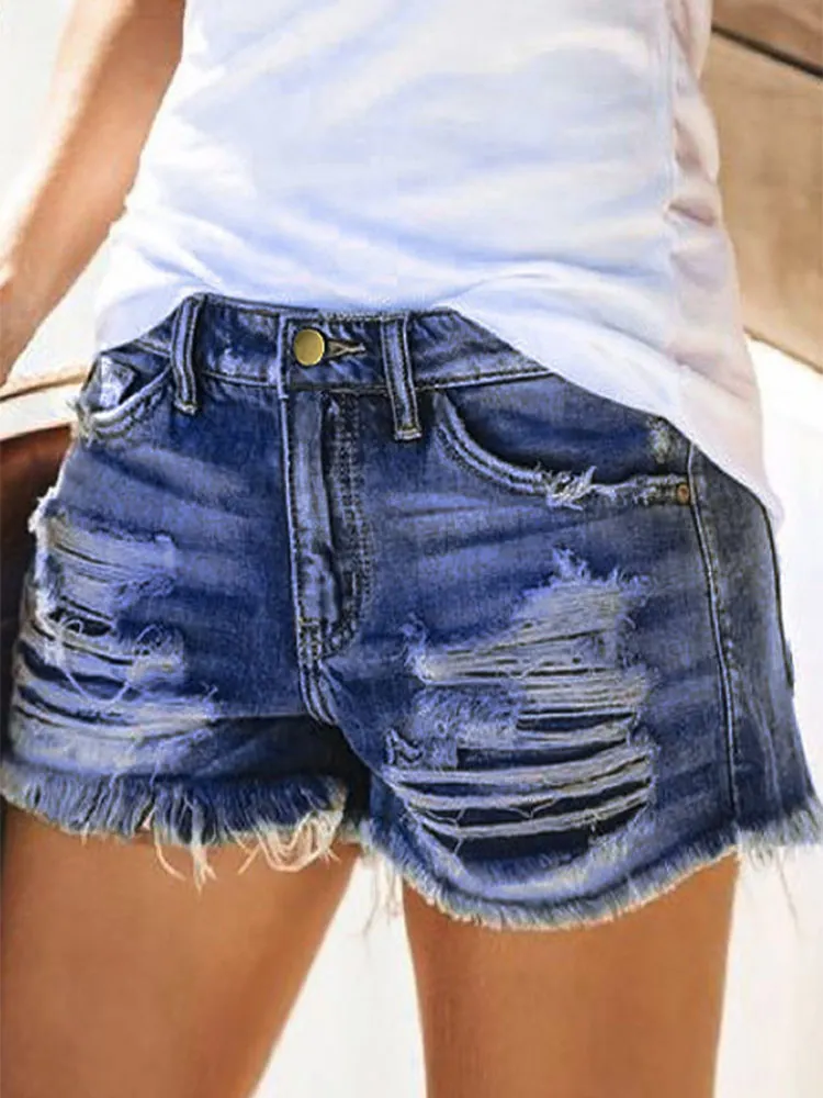 

2023 Summer Women Distressed Cuffed Rolled Hem Casual Denim Shorts Must Have Casual Jeans Shorts Sexy Hot Denim Hole Shorts