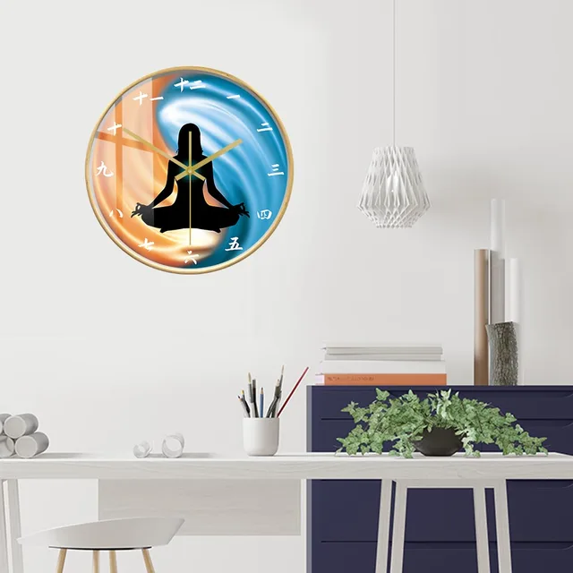 Relógio de parede sem tique-taque Relógio de parede Fogo e água Yin Yang  Relógio de parede Equilíbrio Yoga Design moderno Movimento silencioso Zen  Decoração da casa