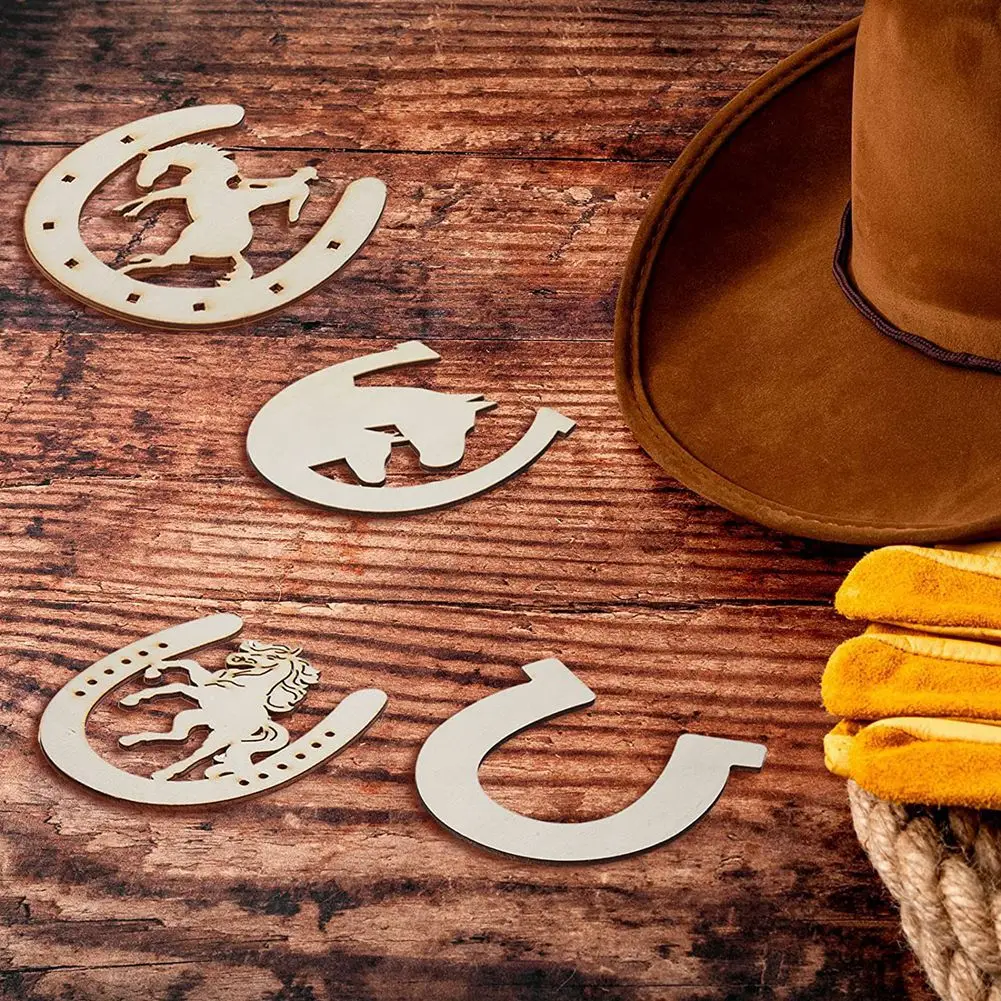 48 pcs Lópatkó Alakít faipari cutouts számára mesterségek Befejezetlen Fa- Lópatkó kicsi Cowboy Félfogadás decorations