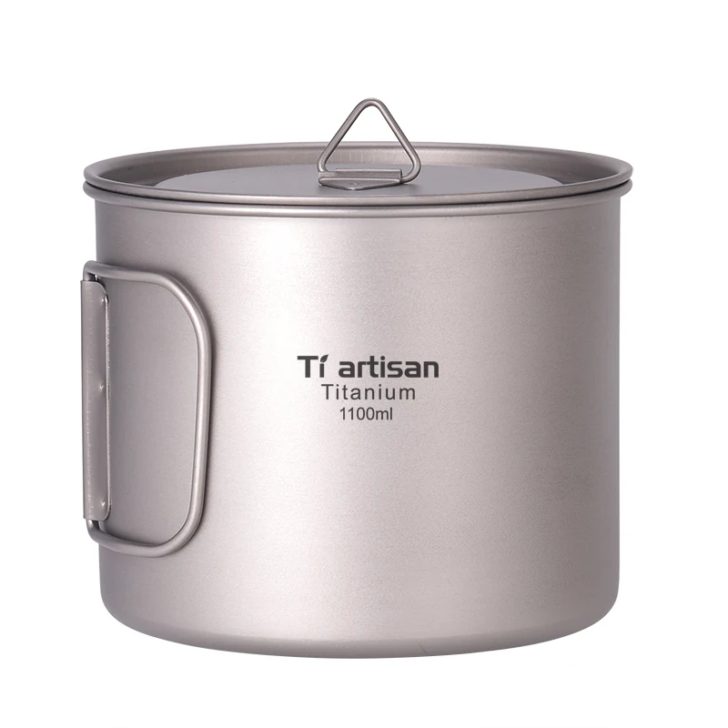 Titanium Pot 1100ml Ultralight Portable Hanging Pot with Lid and Foldable Handle Outdoor Camping Hiking Backpacking Tiartisan