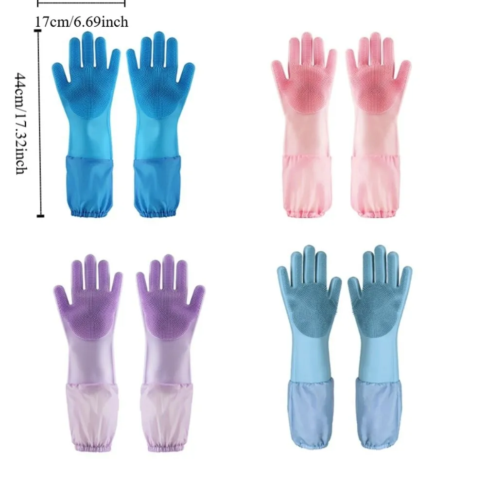 1 Pair Silicone Pet Bathing Glove Scrub Design Extended Sleeve Pet Cleaning Glove Soft Waterproof Pet Grooming Cleaning Glove