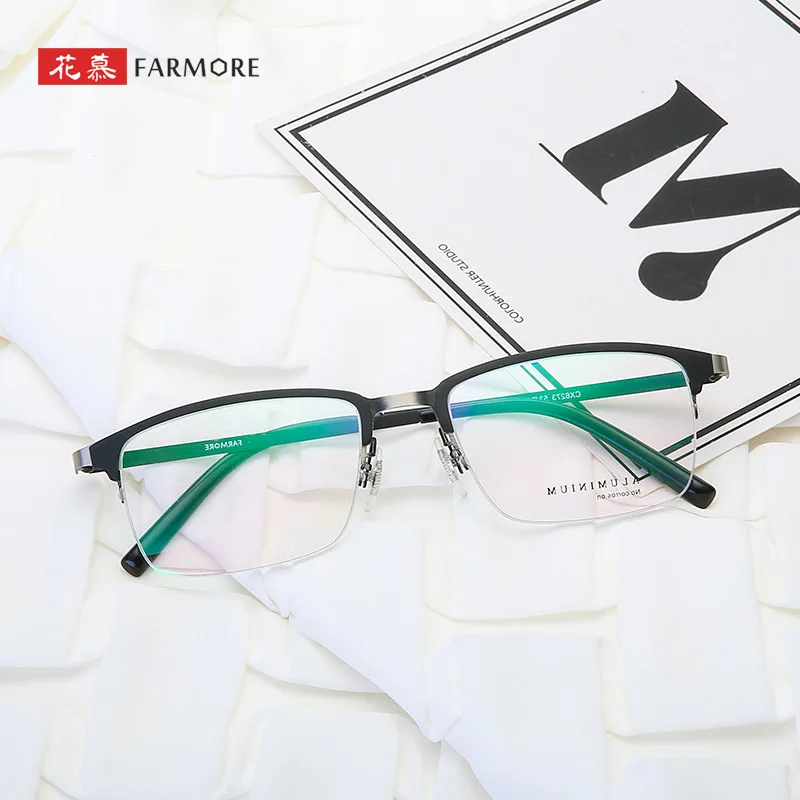 

New Glasses Trendy Men's Internet Celebrity Retro Semi-Rimless Plain Glasses Metal Vintage Glasses Rim