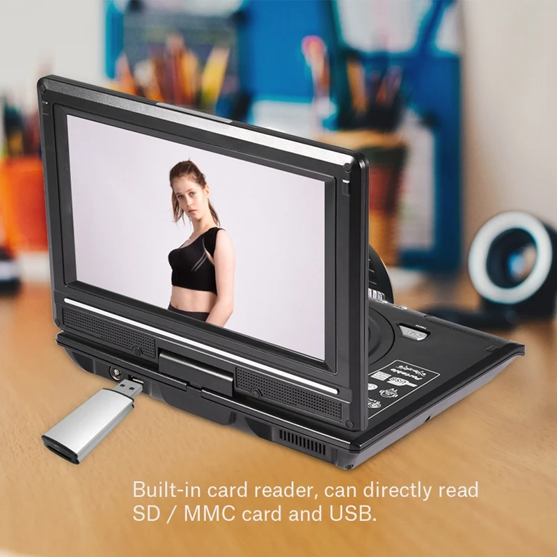 휴대용 DVD 플레이어 내장 카드 리더, 270 도 회전 스크린, Sd, Ms, Mmc 카드, EU 플러그, 직접 읽기 가능