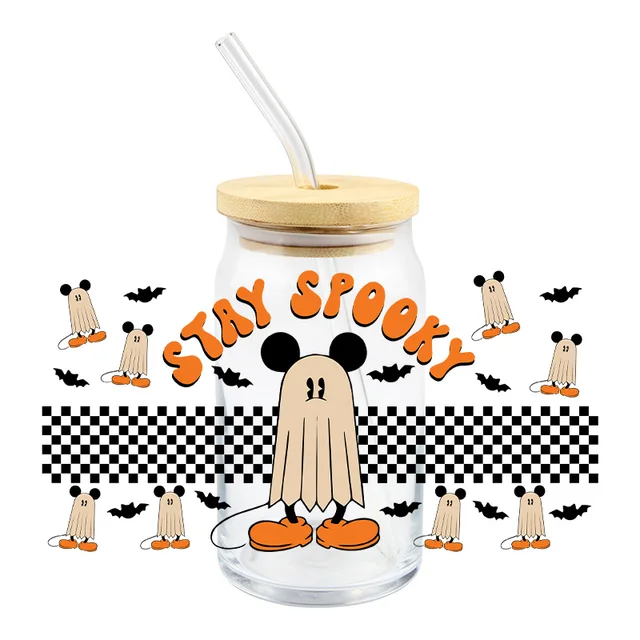 할로윈 유령 3D 전송 스티커 컵 랩 데칼, UV DTF 방수, 16oz 텀블러 랩, 전송 스티커 도매