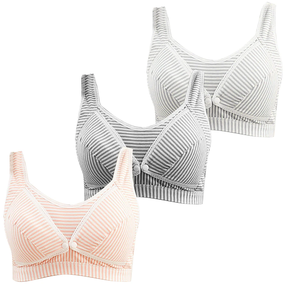 

Comfortable And Breathable Striped Front Button Maternity Breastfeeding Bra Pregnant Women Anti Sagging Wide Shoulder Strap Bra