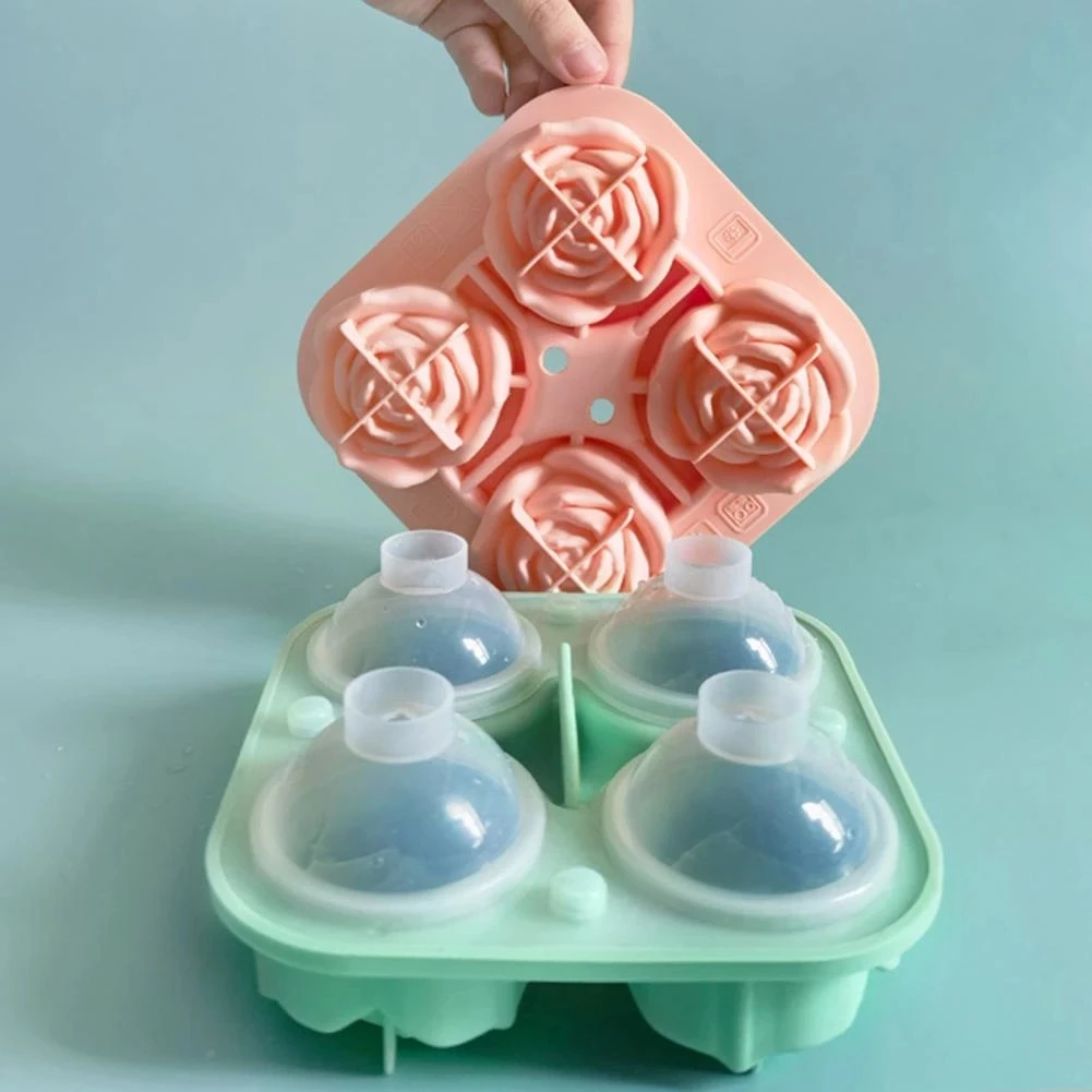 4 Grid Rose Flower Ice Cube Maker Silicone Ice Cube Mould Rose Flower Ice  Cube Mold Whiskey Silicone Ice Box - AliExpress